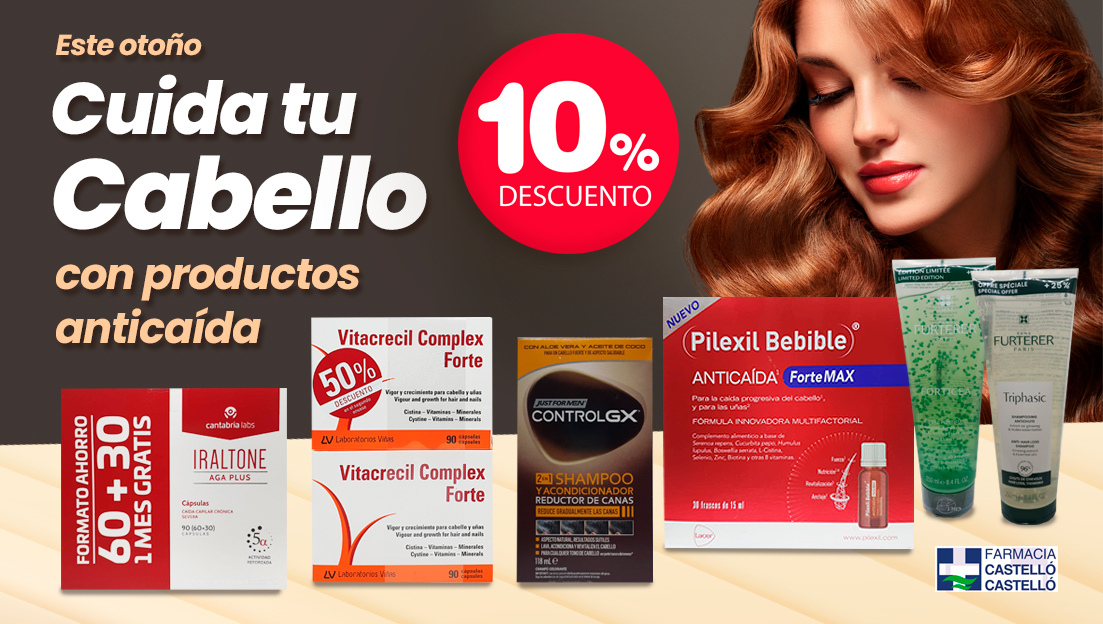 10% DESCUENTO EN PRODUCTOS CUIDADO DEL CABELLO y ANTICAIDA en Farmacia Castelló Castelló Grao Gandia